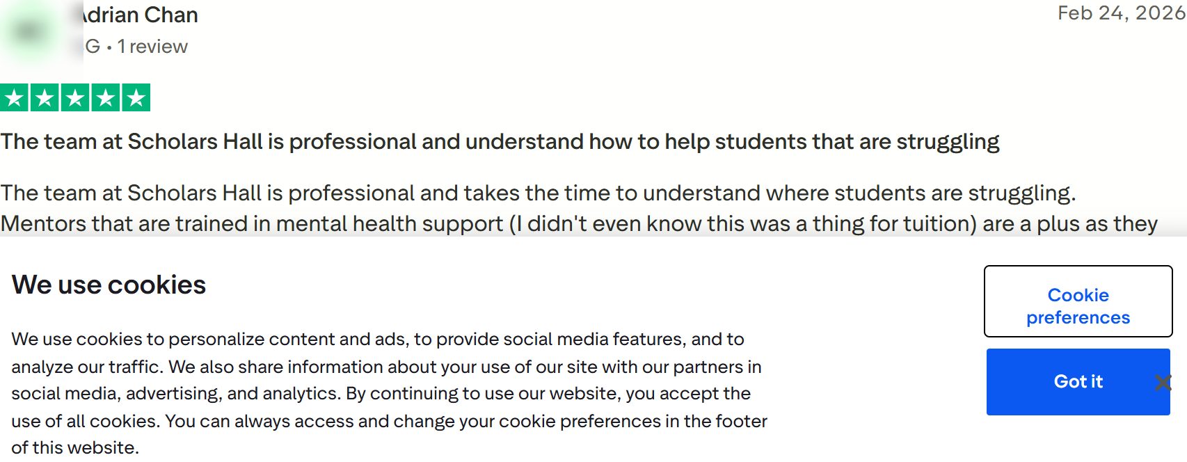 Adrian Chan's Trustpilot review, personal details redacted