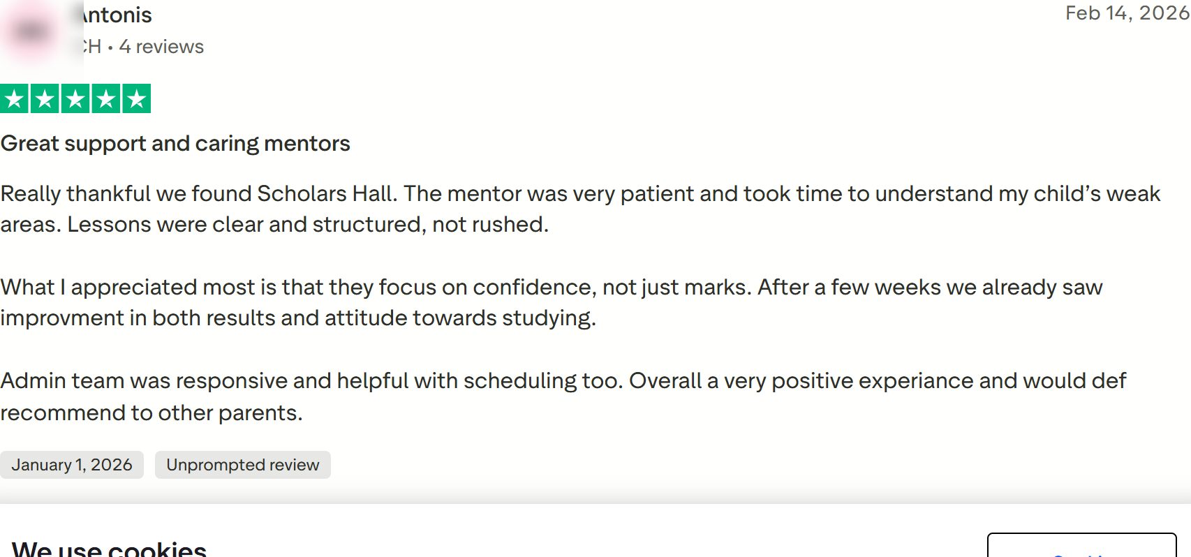Antonis's Trustpilot review, personal details redacted